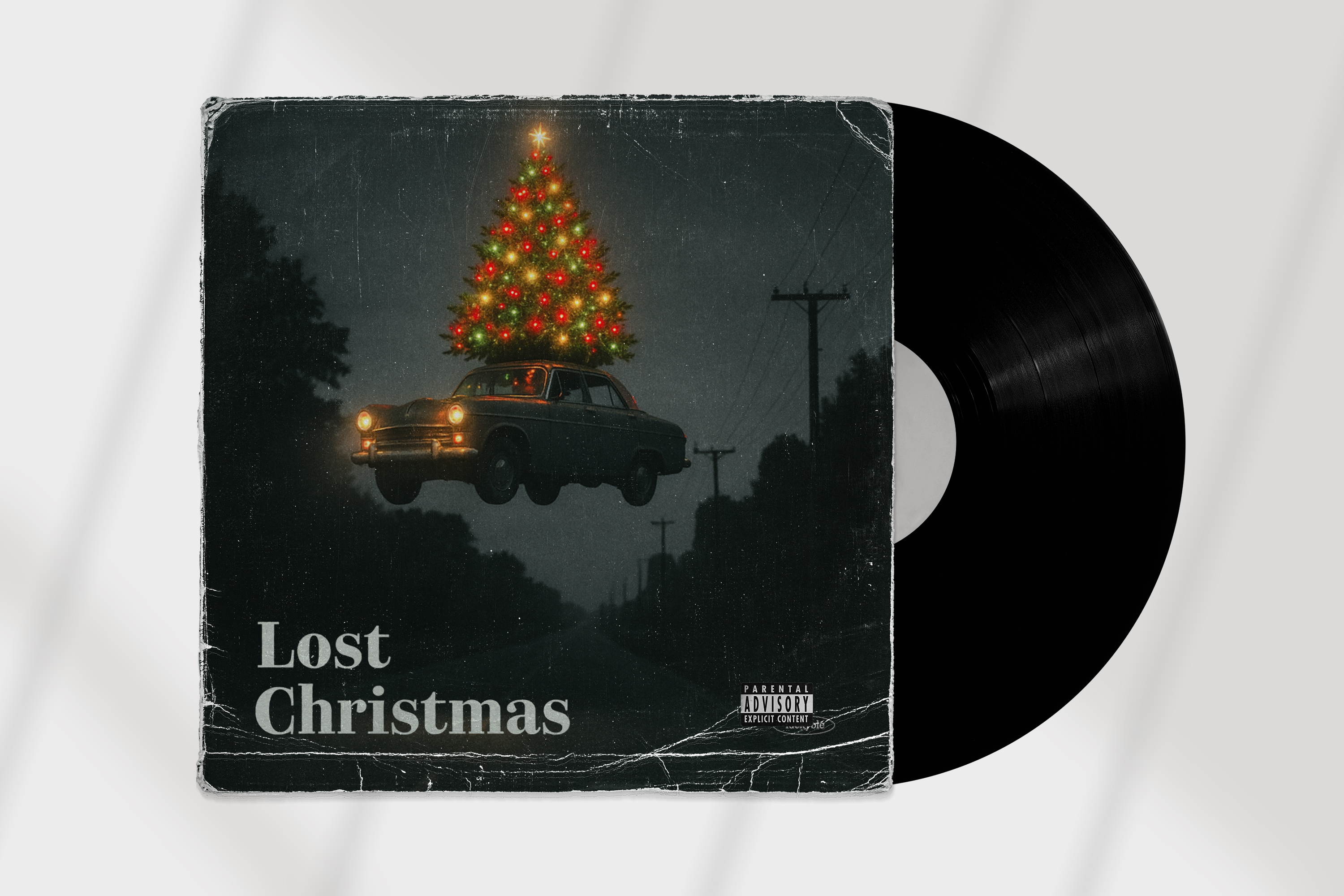 Lost Christmas 겨울 밤길 자동차 크리스마스트리 앨범커버 시안